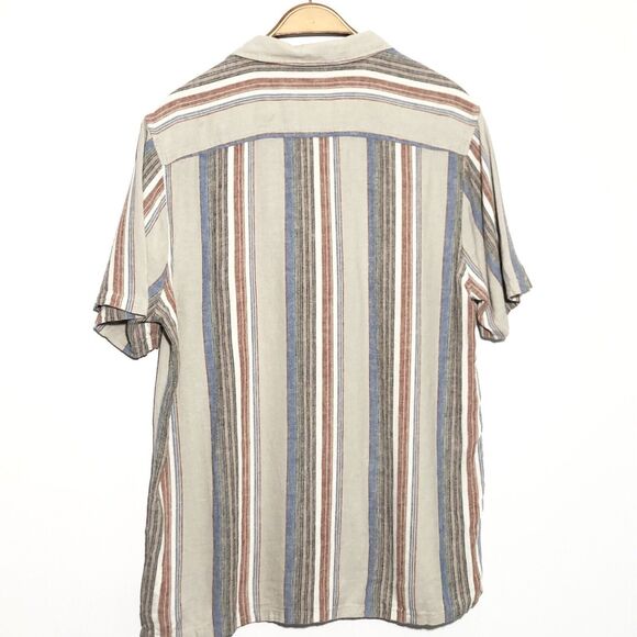 Madewell Shirt Men’s Small Beige Easy Short-Sleeve Stripe Linen Faded Wicker New - Picture 10 of 15